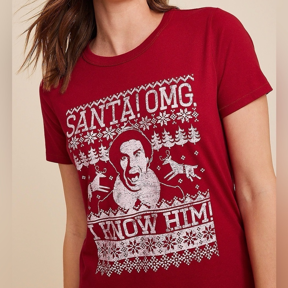 Maurices Elf Christmas Graphic Tee Red White Snowflake Elf Movie Large Women’s